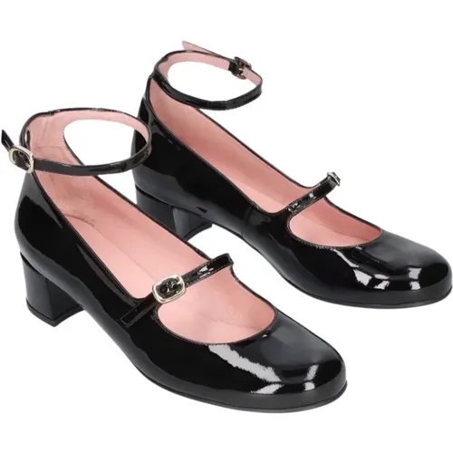 Schwarze Ballerina aus Lackleder mit Runder Spitze und 4cm Absatz , Damen, Größe: 38 1/2 EU - Pretty Ballerinas - Modalova