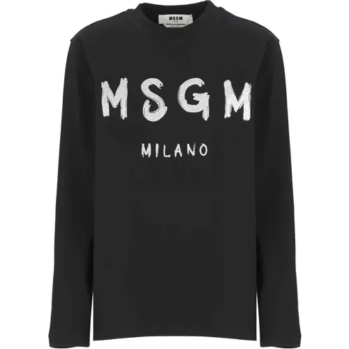 Schwarzes Glitter Logo Crew Neck T-Shirt , Damen, Größe: L - MSGM - Modalova