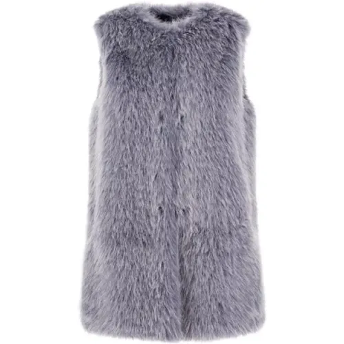 Vests, female, , Size: S Faux Fur Collar Vest Sleeveless Satin - Herno - Modalova