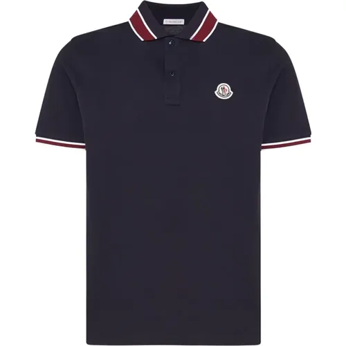 Baumwoll-Poloshirt Blau Logo - Moncler - Modalova