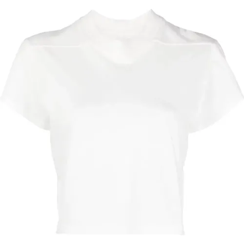Weiße Baumwoll-Crop-T-Shirt mit gerippten Details , Damen, Größe: M - Rick Owens - Modalova
