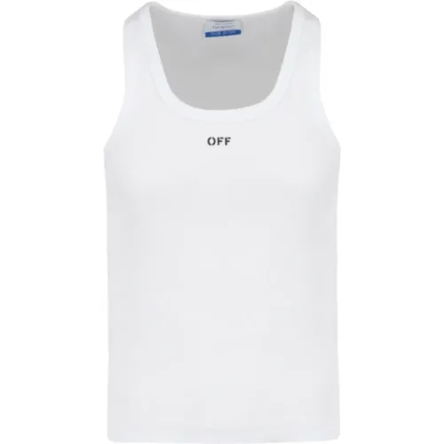 Off , Ribbed Cotton Tank Top with Logo , male, Sizes: XS, S - Off White - Modalova