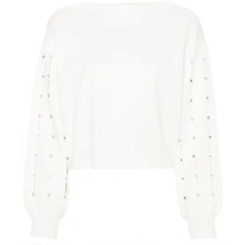 Weißer Rhinestone Sweater Cut-Out Stil , Damen, Größe: L - Liu Jo - Modalova