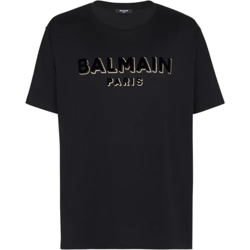 Metallic Flocked T-Shirt , Herren, Größe: L - Balmain - Modalova