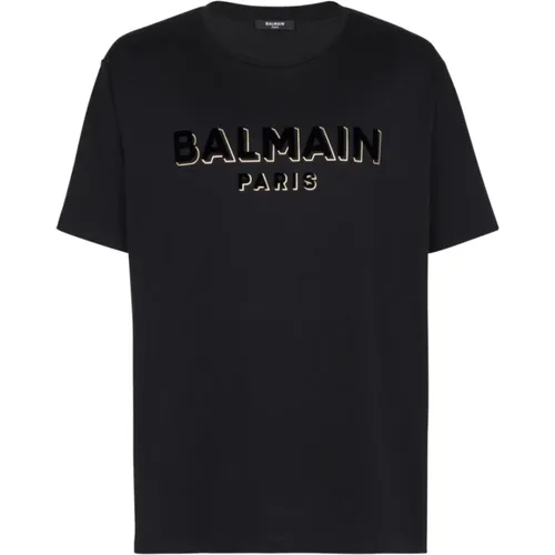 Metallic Flocked T-Shirt , male, Sizes: L - Balmain - Modalova