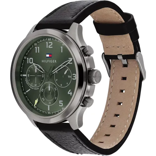 Leather Strap Green Dial Quartz Watch , male, Sizes: ONE SIZE - Tommy Hilfiger - Modalova