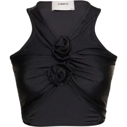 Schwarzes Blumen Satin Top , Damen, Größe: S - Coperni - Modalova