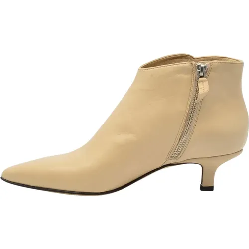 Beiger Lederstiefelette mit 3 cm Absatz , Damen, Größe: 38 1/2 EU - Pomme D'or - Modalova