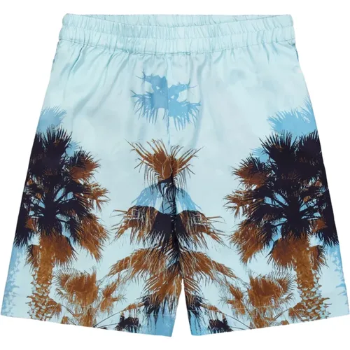 Casual Shorts, male, , Size: M Turquoise Palm Print Bermuda Shorts - Laneus - Modalova