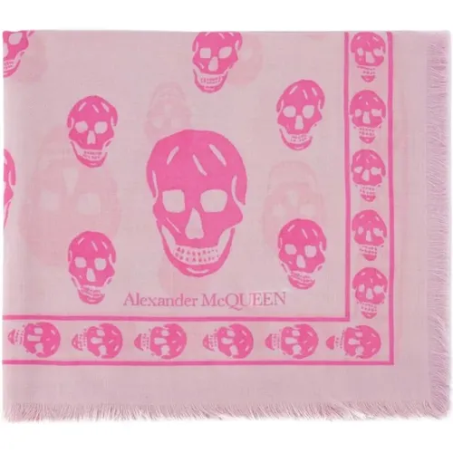 Scarves, female, , Size: ONE SIZE Pink Wool Skull Print Scarf - alexander mcqueen - Modalova