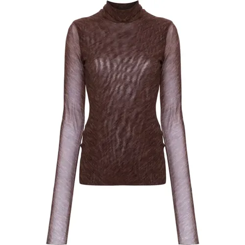 Braunes Mélange Mock Neck T-Shirt - Philosophy di Lorenzo Serafini - Modalova