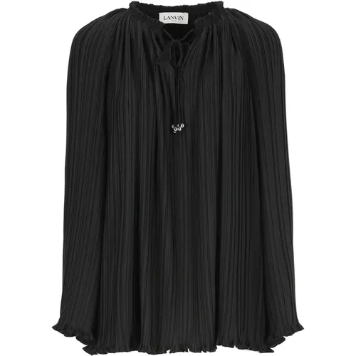 Schwarze Plissierte Bluse mit V-Ausschnitt - Lanvin - Modalova