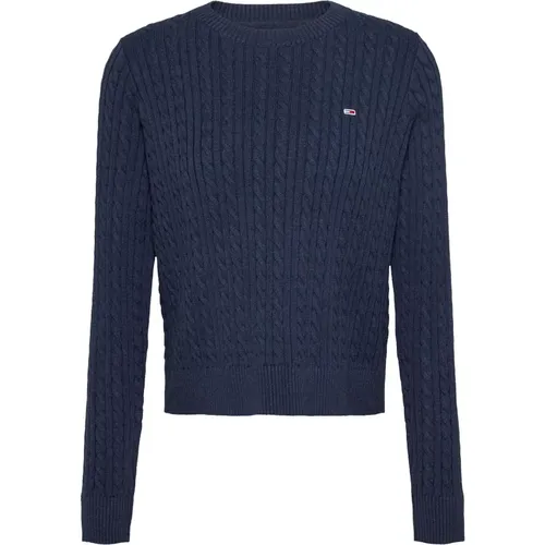 Blaue Pullover Slip On Regular Fit , Damen, Größe: L - Tommy Jeans - Modalova