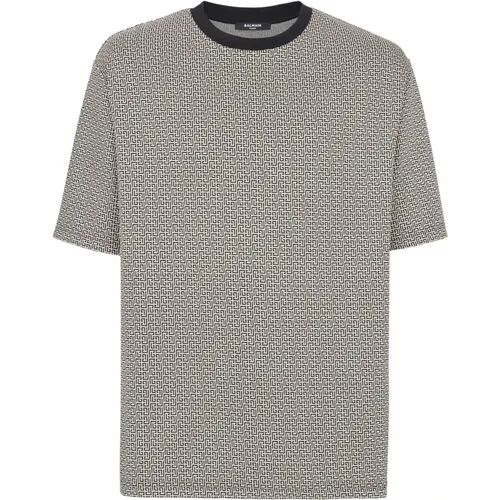 Mini monogrammed jacquard T-shirt , Herren, Größe: 2XL - Balmain - Modalova