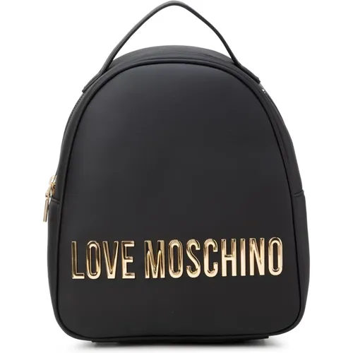 Schwarzer umweltfreundlicher Rucksack mit Metalllogo , Damen, Größe: ONE Size - Love Moschino - Modalova