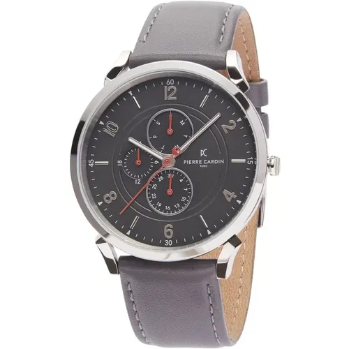 Watches, male, , Size: ONE SIZE Men's Grey Leather Analog Watch - Pierre Cardin - Modalova