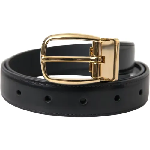 Belts, unisex, , Size: 75 CM Leather Belt with Gold Buckle - Dolce & Gabbana - Modalova