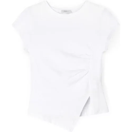 Asymmetrisches T-Shirt mit Schlitz , Damen, Größe: XS - Motivi - Modalova