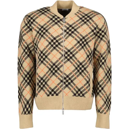 Bomber Jackets, male, , Size: L Checkered Cashmere Bomber Jacket - Burberry - Modalova