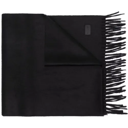 Winter Scarves, male, , Size: ONE SIZE Cashmere Scarf with Leather Logo Tag and Fringes - Saint Laurent - Modalova