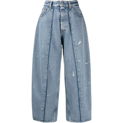 Fringed Oversized Denim Jeans , Damen, Größe: W24 - MM6 Maison Margiela - Modalova