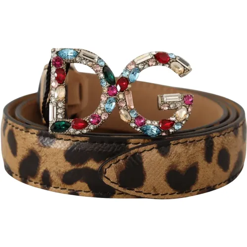 Leopardenleder Kristall Schnallen Gürtel , Damen, Größe: 70 CM - Dolce & Gabbana - Modalova