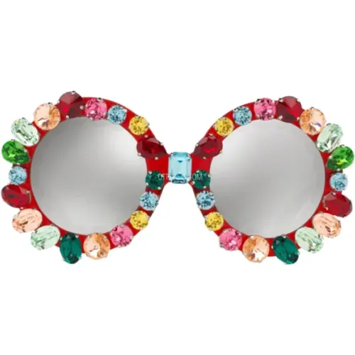 Red Round Frame Sunglasses Crystal Detail , female, Sizes: ONE SIZE - Dolce & Gabbana - Modalova