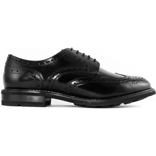 Schwarze Leder Derby Schuhe mit Wingtip Zehenkappe , Herren, Größe: 41 1/2 EU - Berwick - Modalova