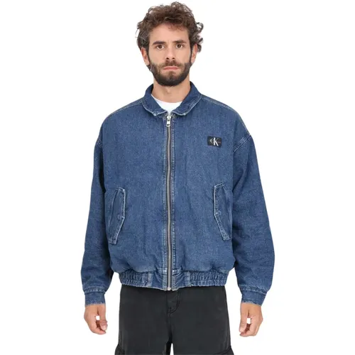 Blaue Denim-Bomberjacke mit Logopatch , Herren, Größe: XL - Calvin Klein Jeans - Modalova