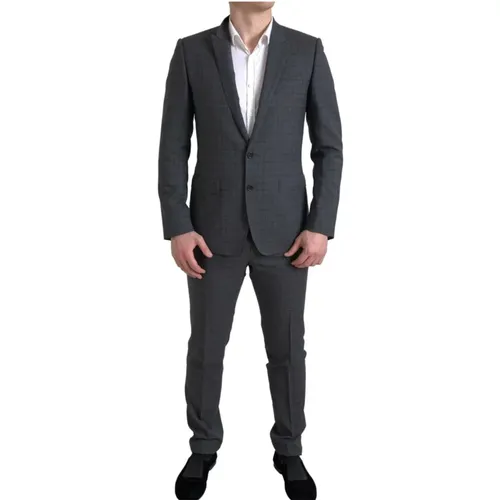 Single Breasted Suits, male, , Size: 2XL Gray Checkered 2-Piece Suit - Dolce & Gabbana - Modalova