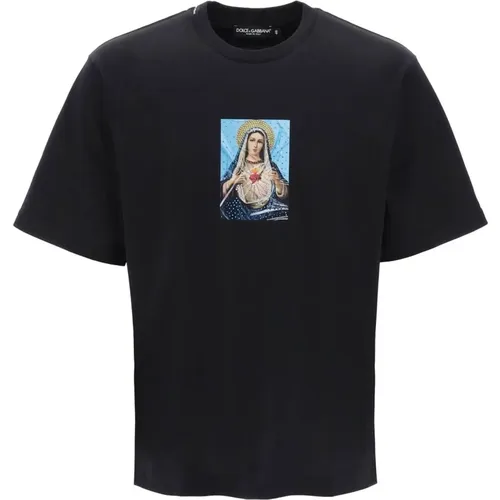 Bedrucktes T-Shirt mit Strasssteinen - Dolce & Gabbana - Modalova