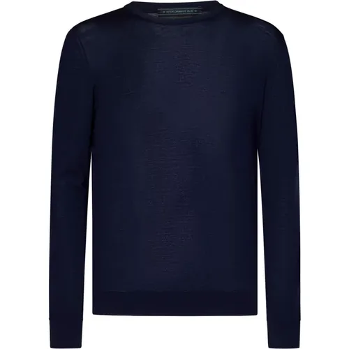 Blauer Wollpullover Gerippter Rundhalsausschnitt - Kiton - Modalova