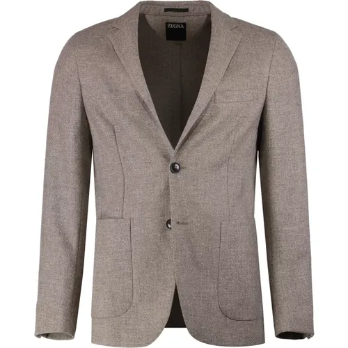 Blazers, male, , Size: M Wool Cashmere Jacket Lapel Collar Pockets - Zegna - Modalova