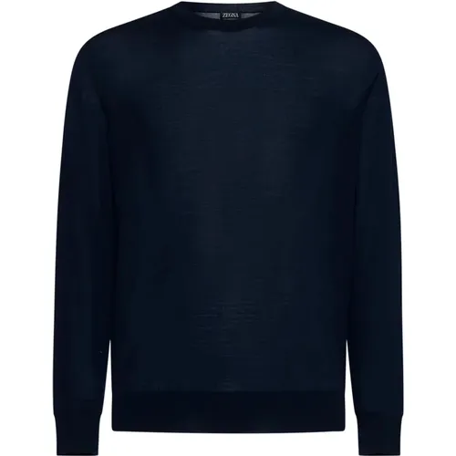 Navy Wolle Rundhalsausschnitt Pullover - Ermenegildo Zegna - Modalova