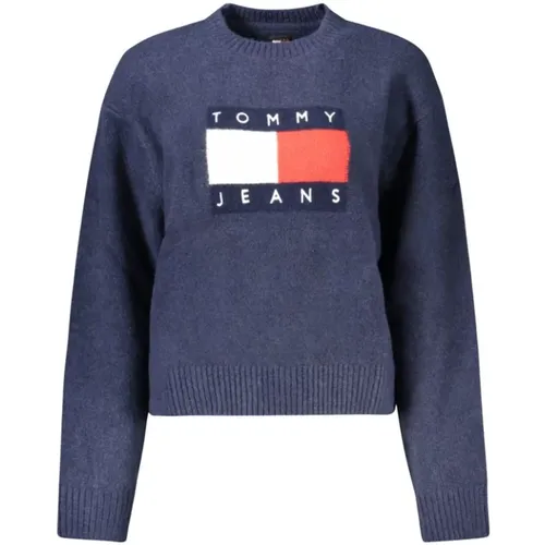 Blauer Wollpullover , Damen, Größe: L - Tommy Hilfiger - Modalova