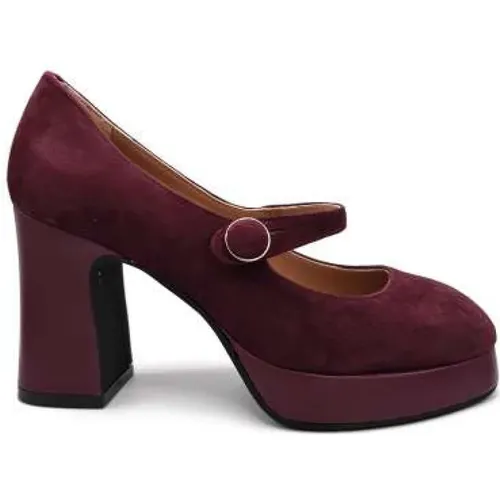 Pumps, female, , Size: 7 US Mary Jane in Burgundy Suede with Leather Covered Heel and Platform - Roberto Festa - Modalova