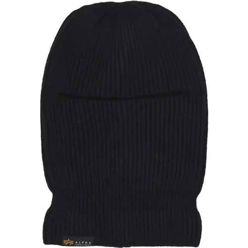 Schwarze Strick-Balaclava Etikett Bestickt - alpha industries - Modalova