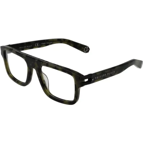 Glasses, male, , Size: ONE SIZE Green Square Titanium Optical Frames - Philipp Plein - Modalova