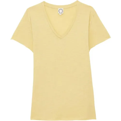 Elegantes V-Ausschnitt T-Shirt Zitrone , Damen, Größe: XS - Ines De La Fressange Paris - Modalova