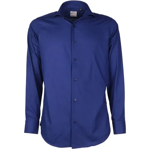 Blaues Baumwollhemd mit Knopfverschluss , Herren, Größe: 2XL - Made in Italia - Modalova