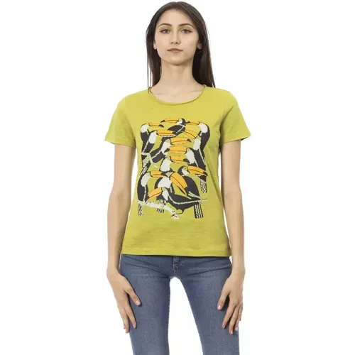 Action Grünes Baumwoll-T-Shirt mit Kurzen Ärmeln , Damen, Größe: XL - Trussardi - Modalova