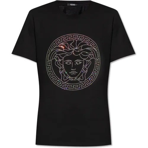 T-Shirt mit Logo , Damen, Größe: 3XS - Versace - Modalova