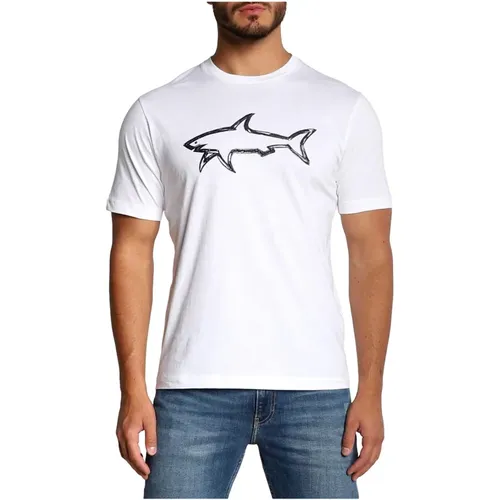 Herren T-Shirt aus Baumwolle mit bedrucktem Hai 12311633 in Weiß - PAUL & SHARK - Modalova