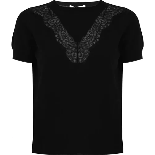 Round-neck Knitwear, female, , Size: S Elegant Lace Detail Short Sleeve Blouse - Kocca - Modalova