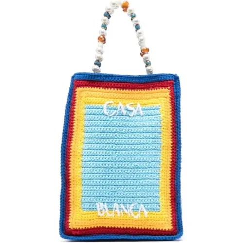 Aqua Blue Arch Beaded Crochet-Knit Tote Bag - Casablanca - Modalova