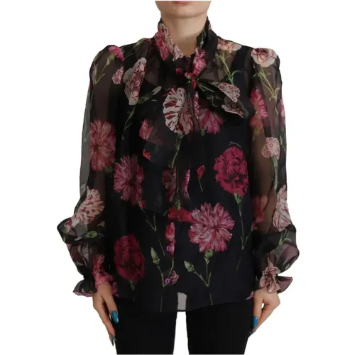 Floral Print Silk Top Shirt Blouse , female, Sizes: S - Dolce & Gabbana - Modalova
