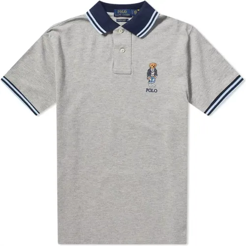 Polo Shirts, male, , Size: S Custom Bear Polo in Grey & Blue - Polo Ralph Lauren - Modalova