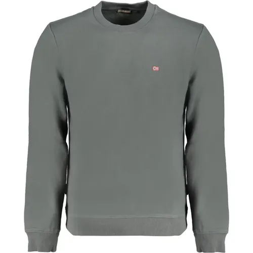 Grüner Sweatshirt mit Langen Ärmeln und Besticktem Logo , Herren, Größe: M - Napapijri - Modalova