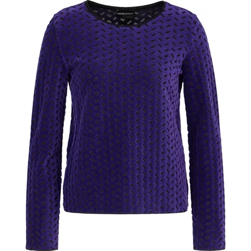 Devoré Touch Pullover Rundhalsausschnitt Lange Ärmel , Damen, Größe: S - Emporio Armani - Modalova