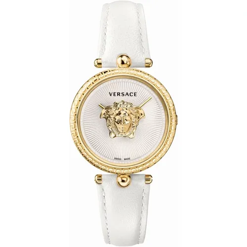 Watches, female, , Size: ONE SIZE Palazzo Empire White Leather Gold Steel Watch - Versace - Modalova